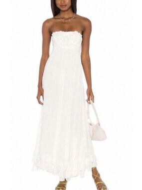 Free People ADELLA Corset Strapless White Maxi Dress with Lace Top